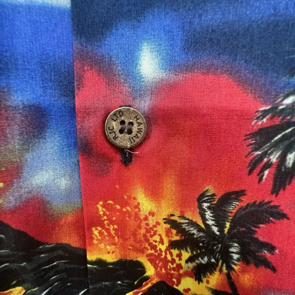 RJC Mens Kilauea Volcano Lava Aloha Button Down Shirt Size 2XL Hawaiian Tropical